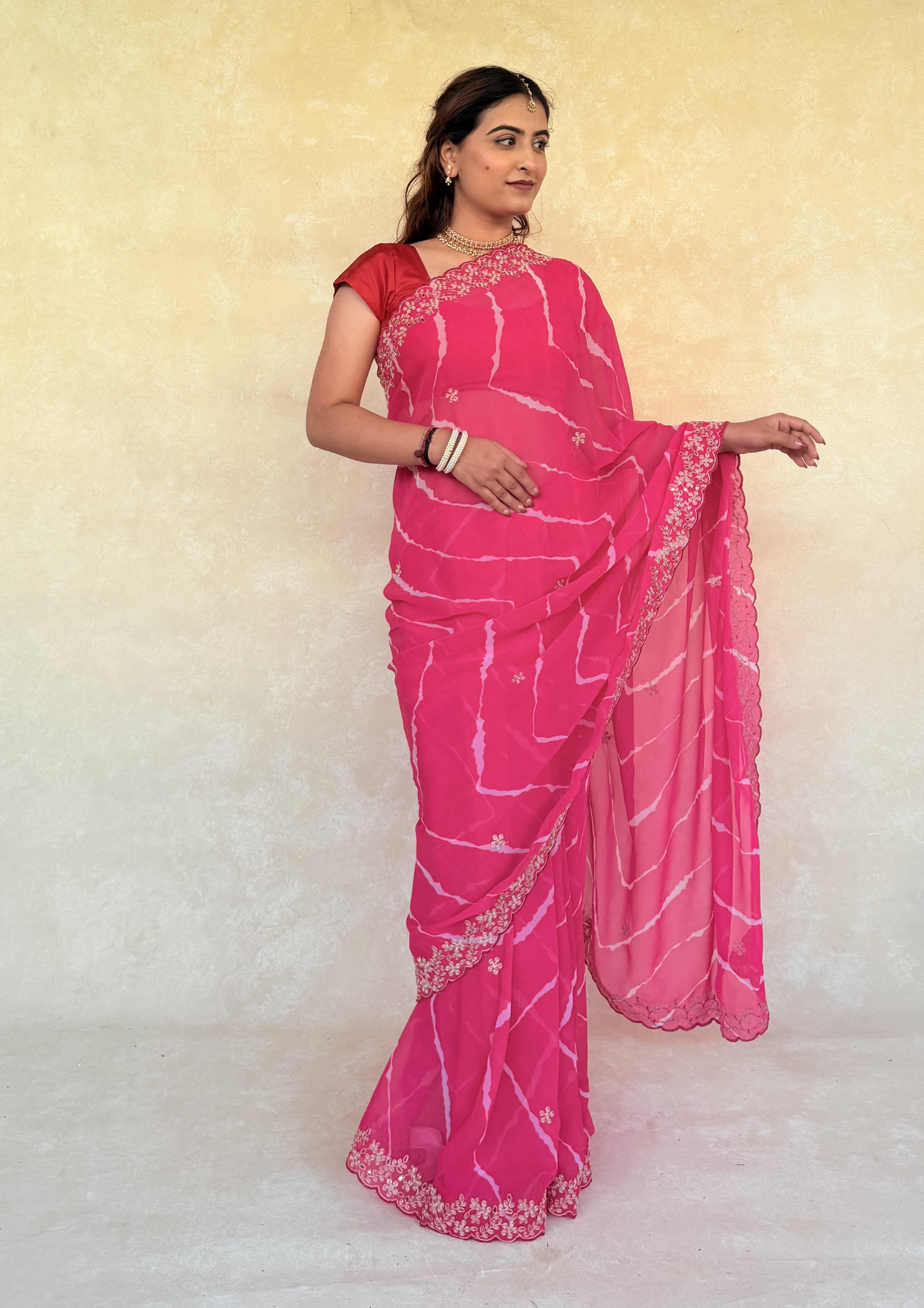 Pink Georgette Saree with Heavy Pita Work