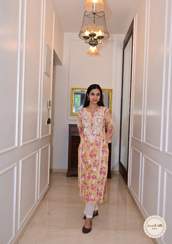 Printed Cotton Chikankari Kurti from Lucknow