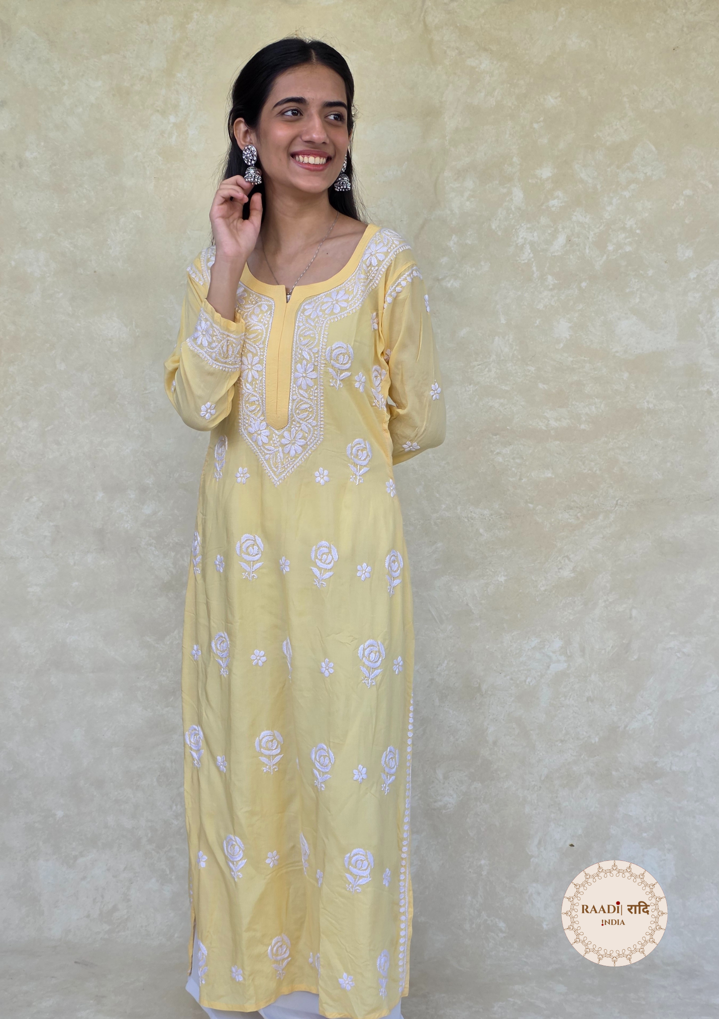 Handcrafted Modal Kurta With Rose Embroidery