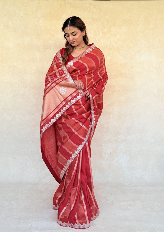 Red Viscose Bandhej Saree