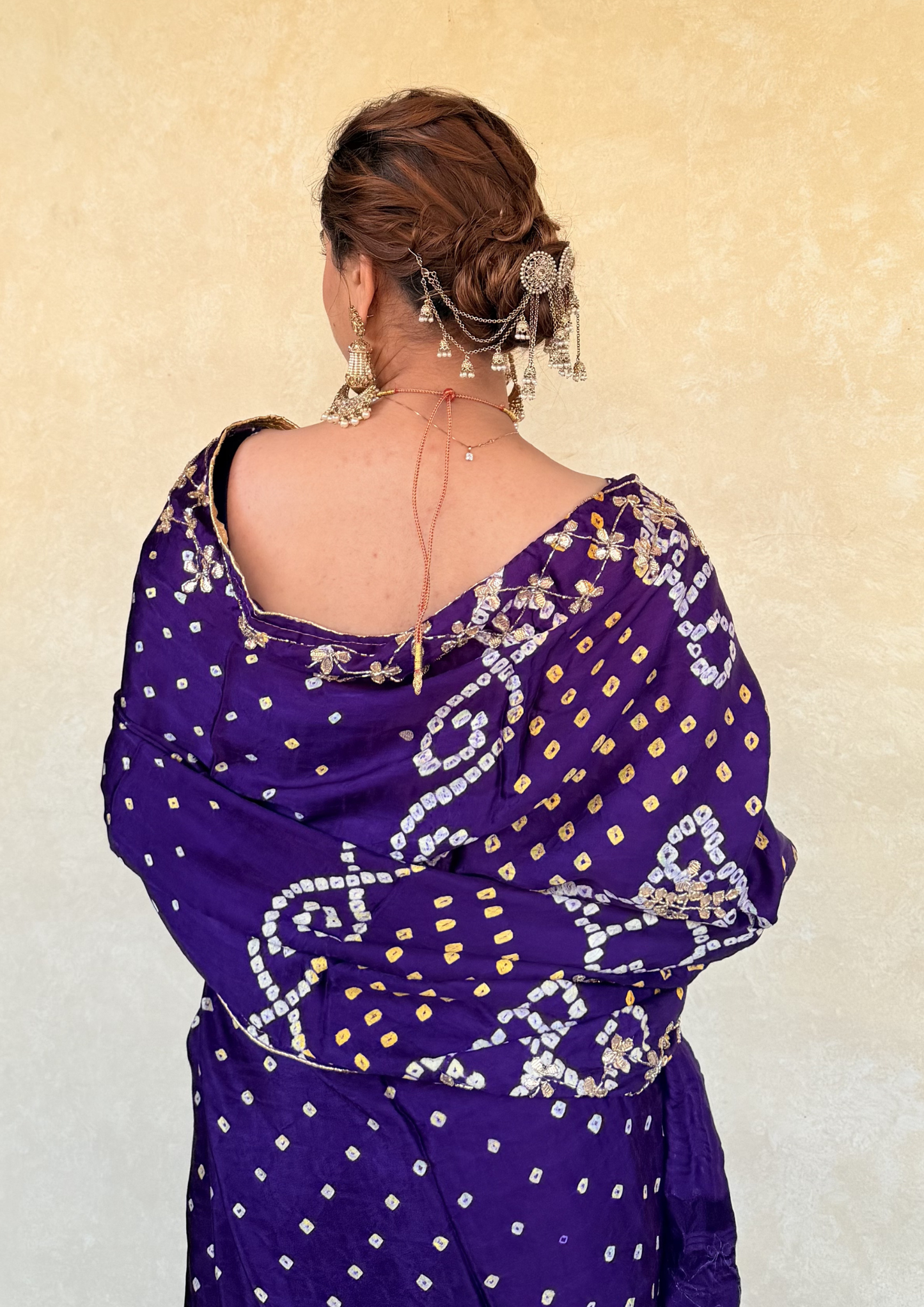 Modal Gajji Bandhani Saree With Handcrafted Cutdhana Work- Purple