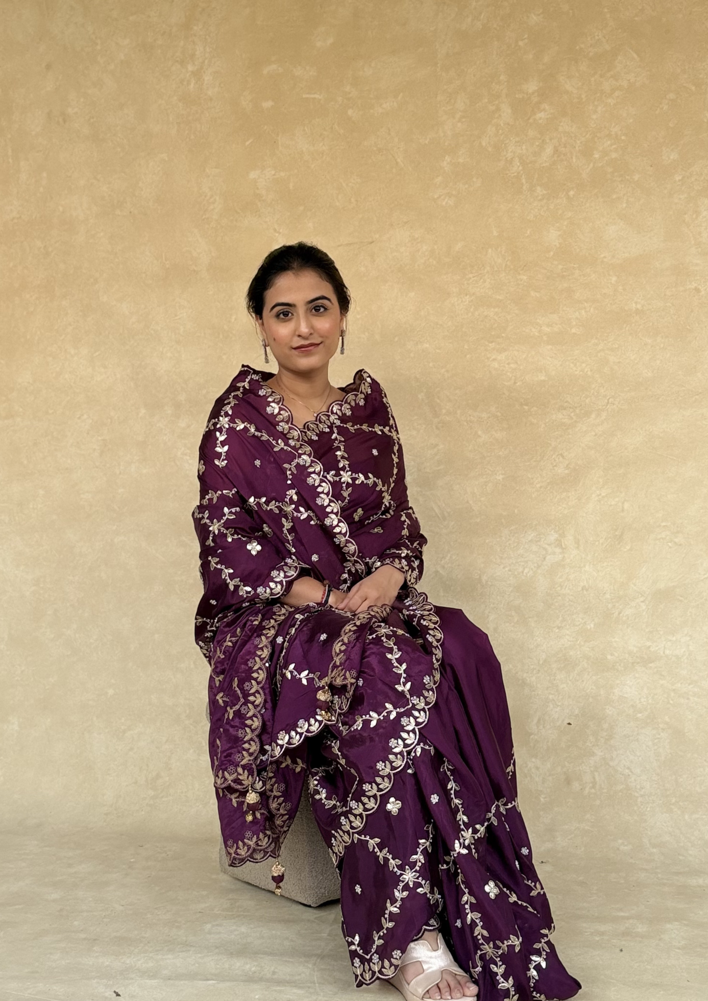 Purple H.O. Silk Saree with Gota Foil, Sequence & Moti Work