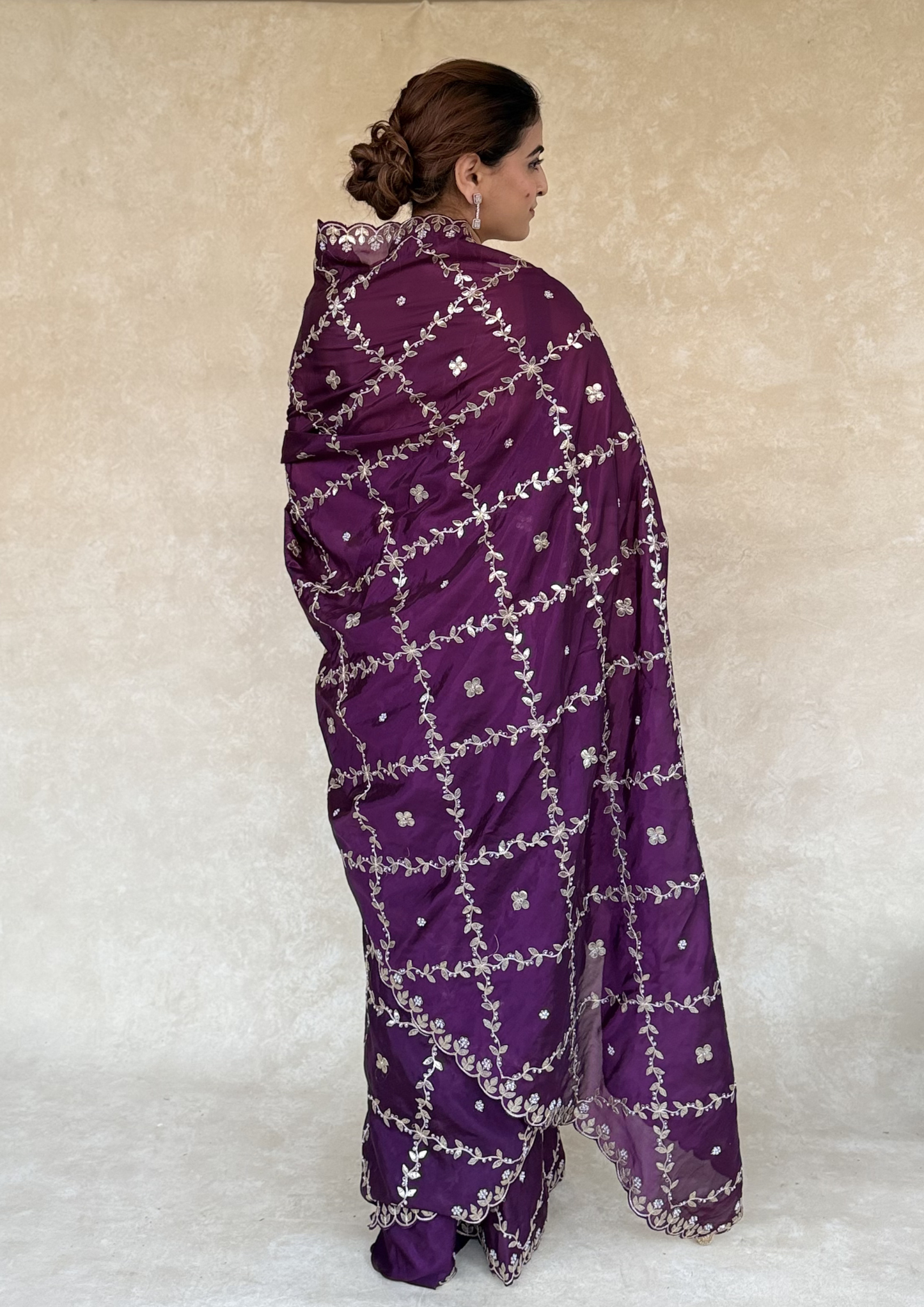 Purple H.O. Silk Saree with Gota Foil, Sequence & Moti Work