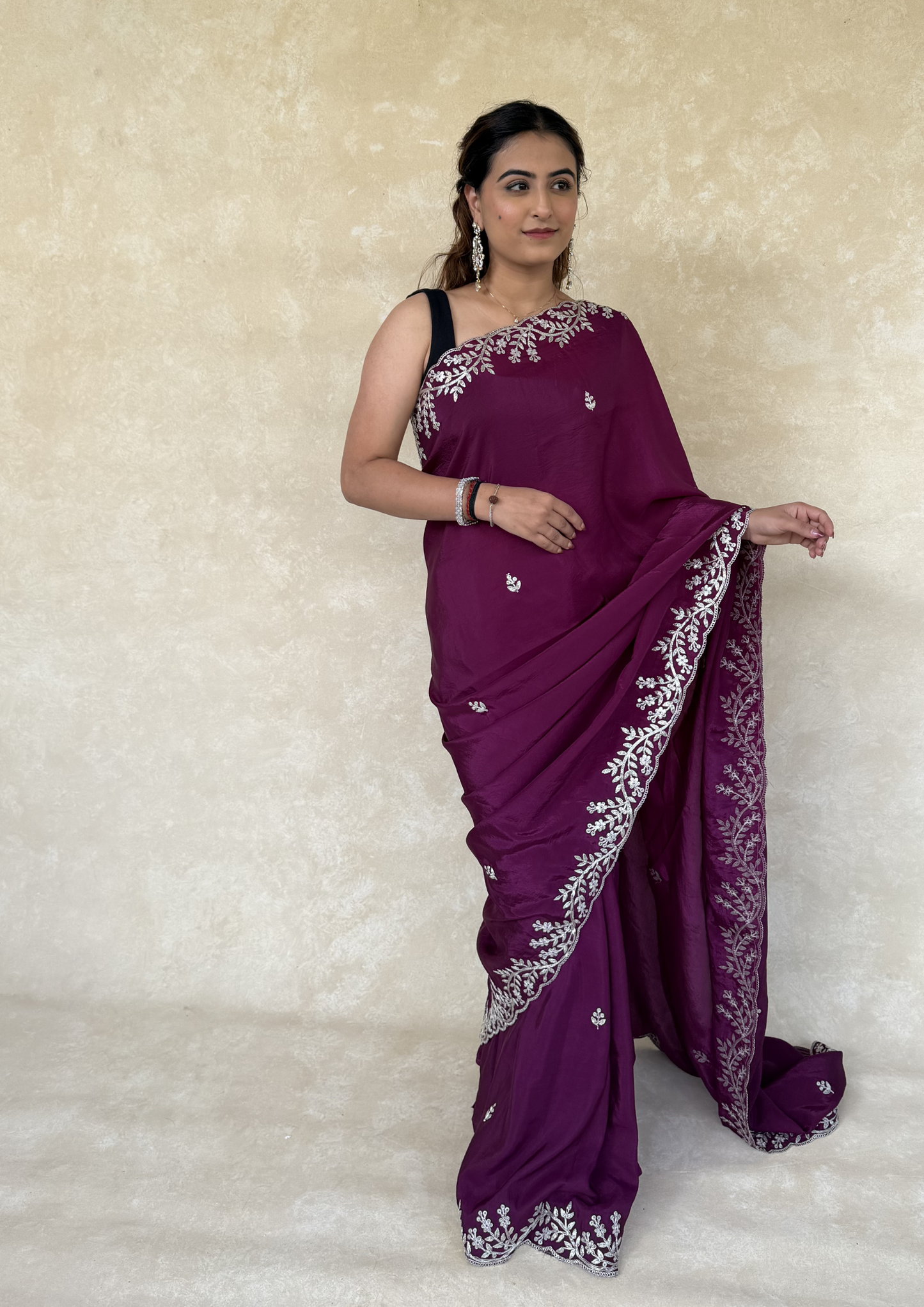 Wine H.O. Silk Saree with Zardosi Work