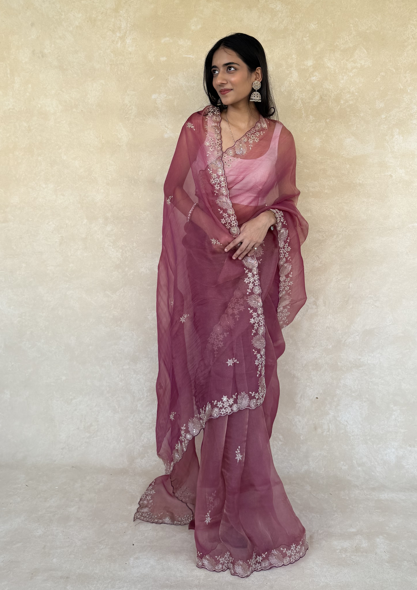 Dusty Rose Soft Tissue Saree with Intricate Pita Work