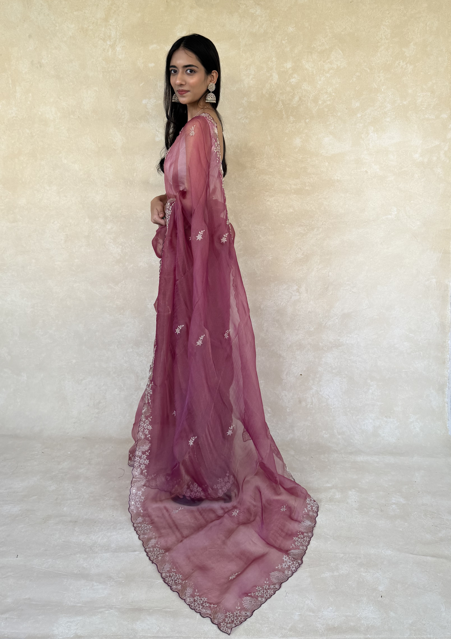 Dusty Rose Soft Tissue Saree with Intricate Pita Work