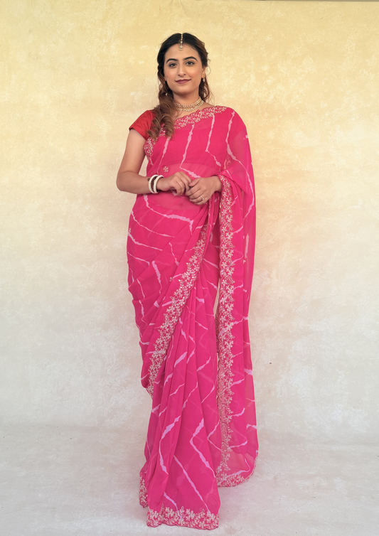 Pink Georgette Saree with Heavy Pita Work