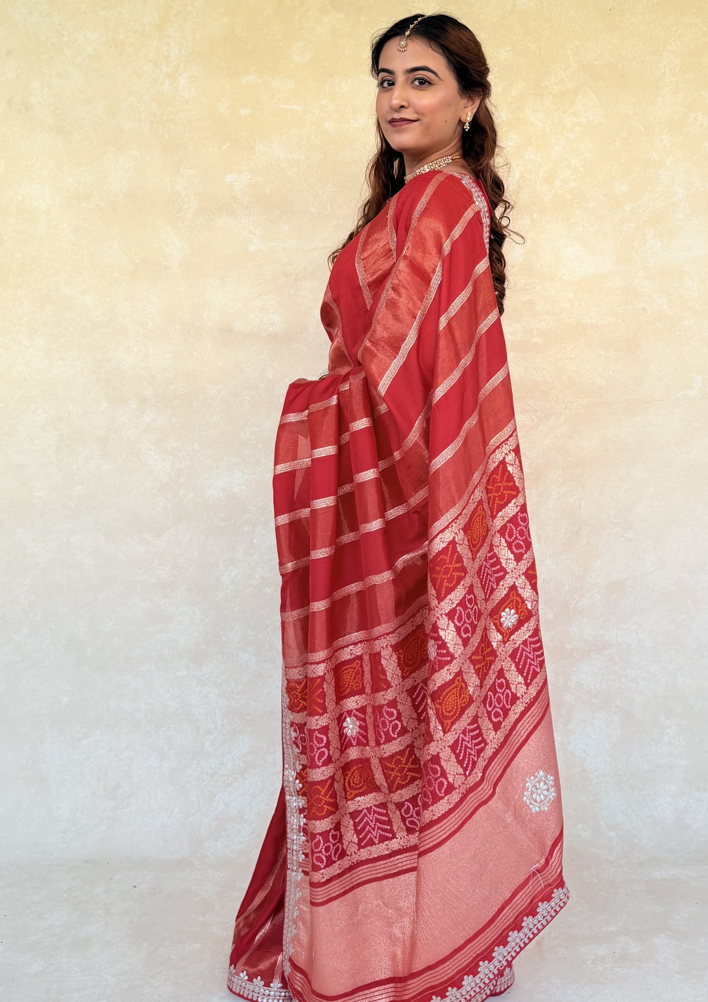Red Viscose Bandhej Saree