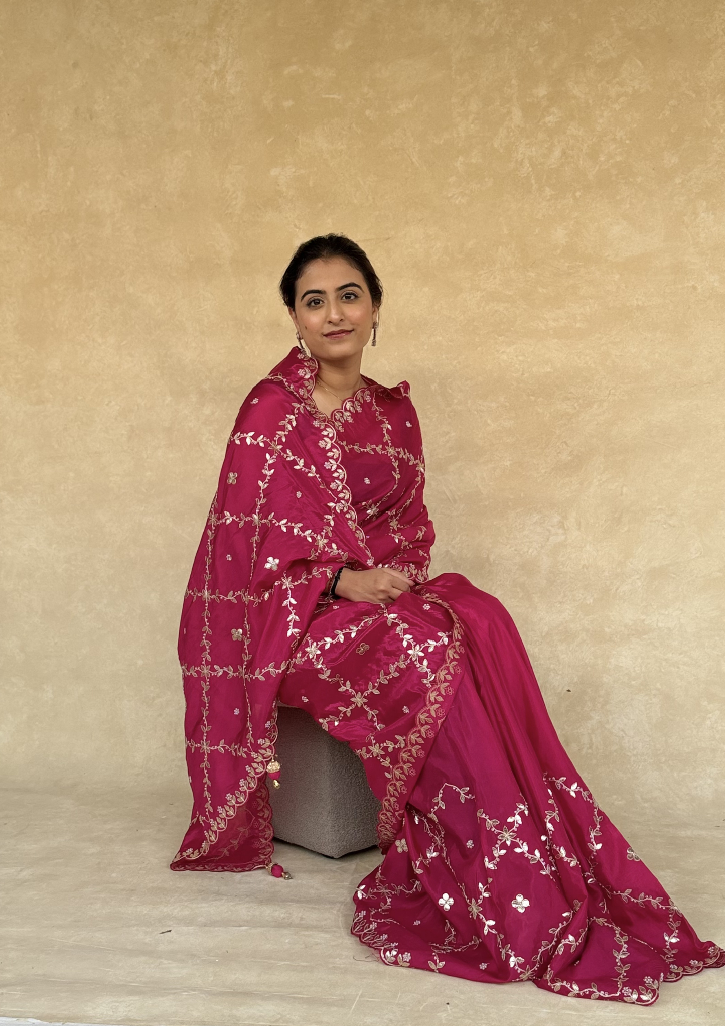 Red H.O. Silk Saree with Gota Foil, Sequence & Moti Work