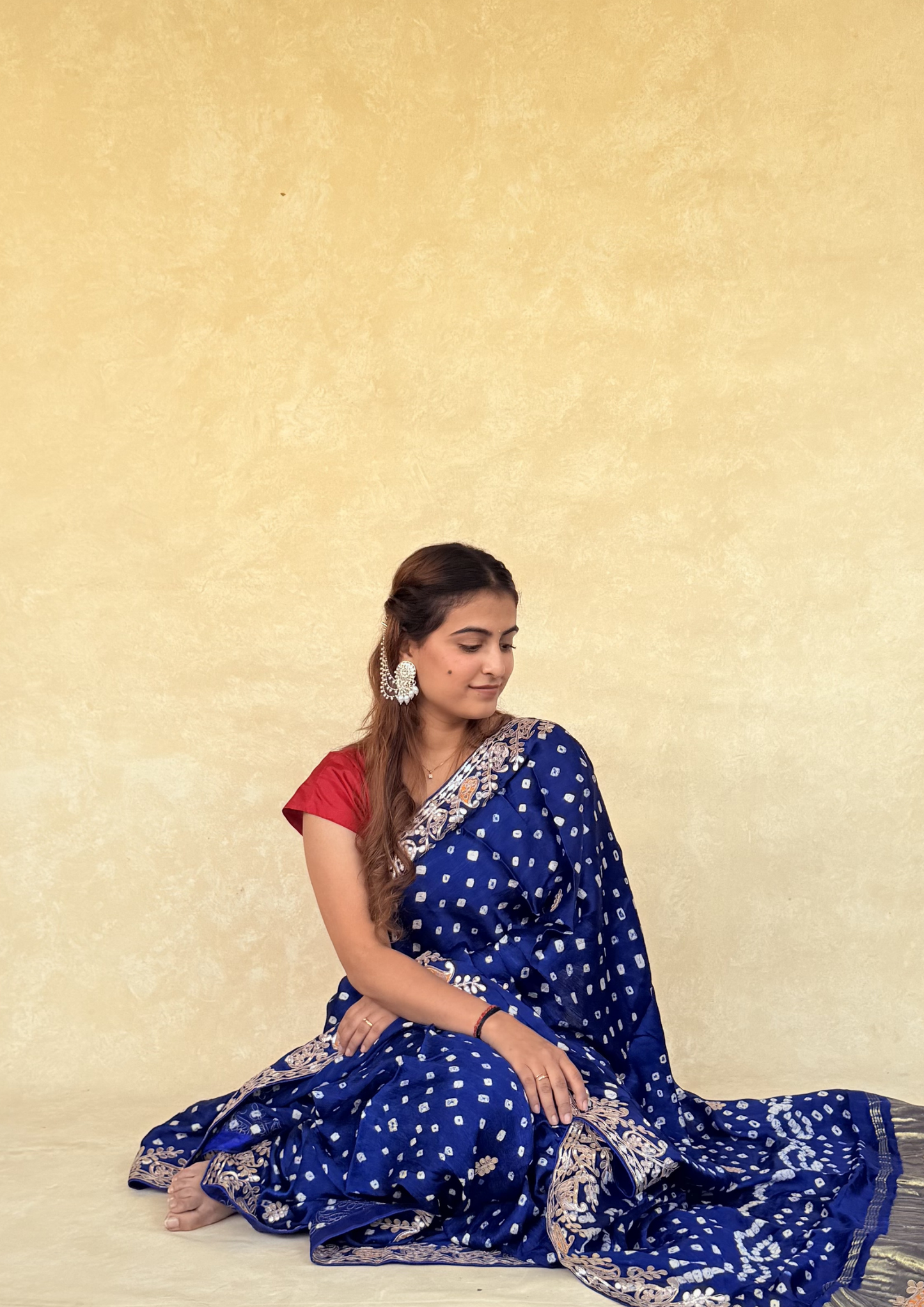 Ink Blue Modal Gajji Bandhani Saree with Handcrafted Gota Patti Border