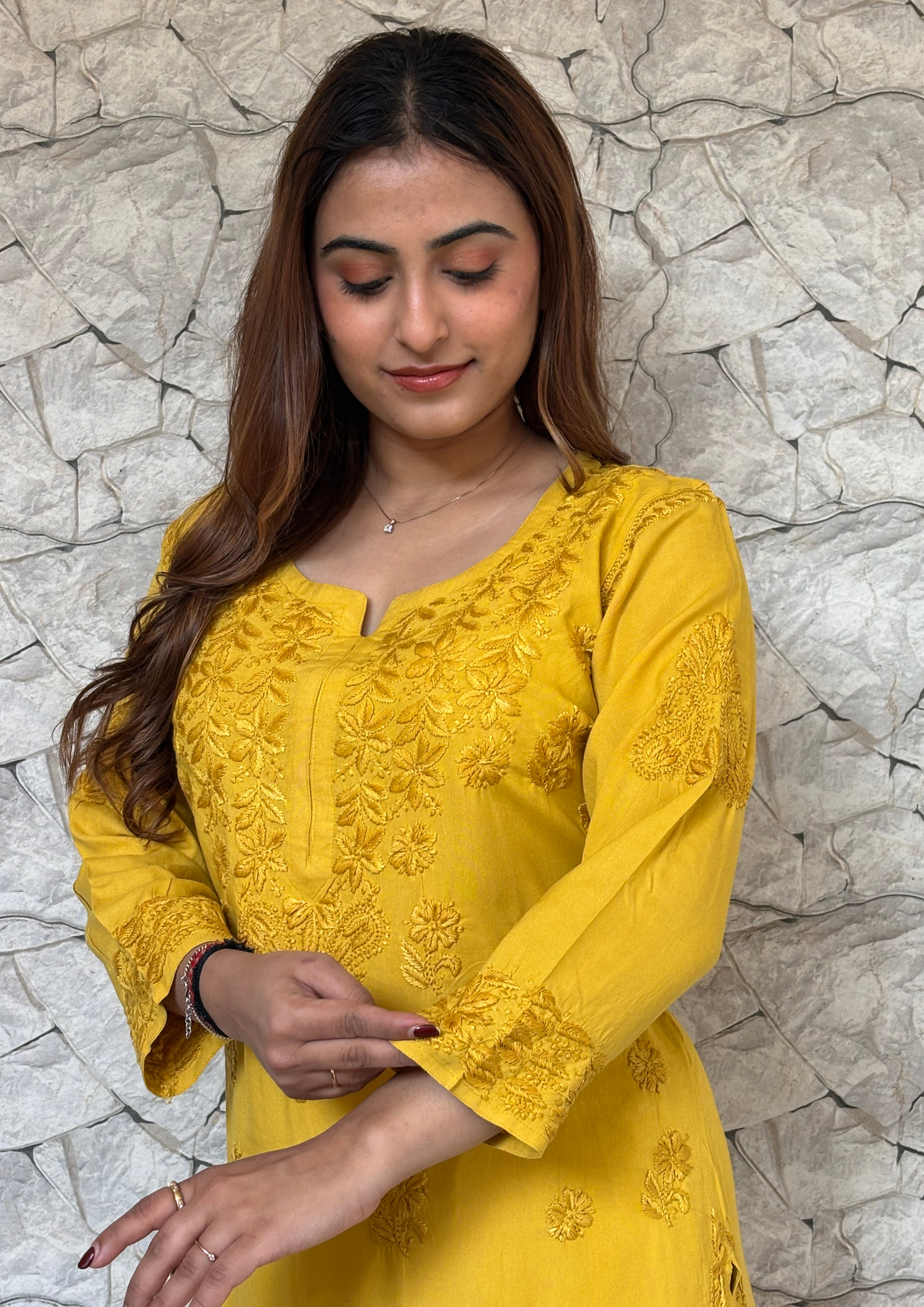 Rayon Handcrafted Kurta With Motifs overall-Yellow
