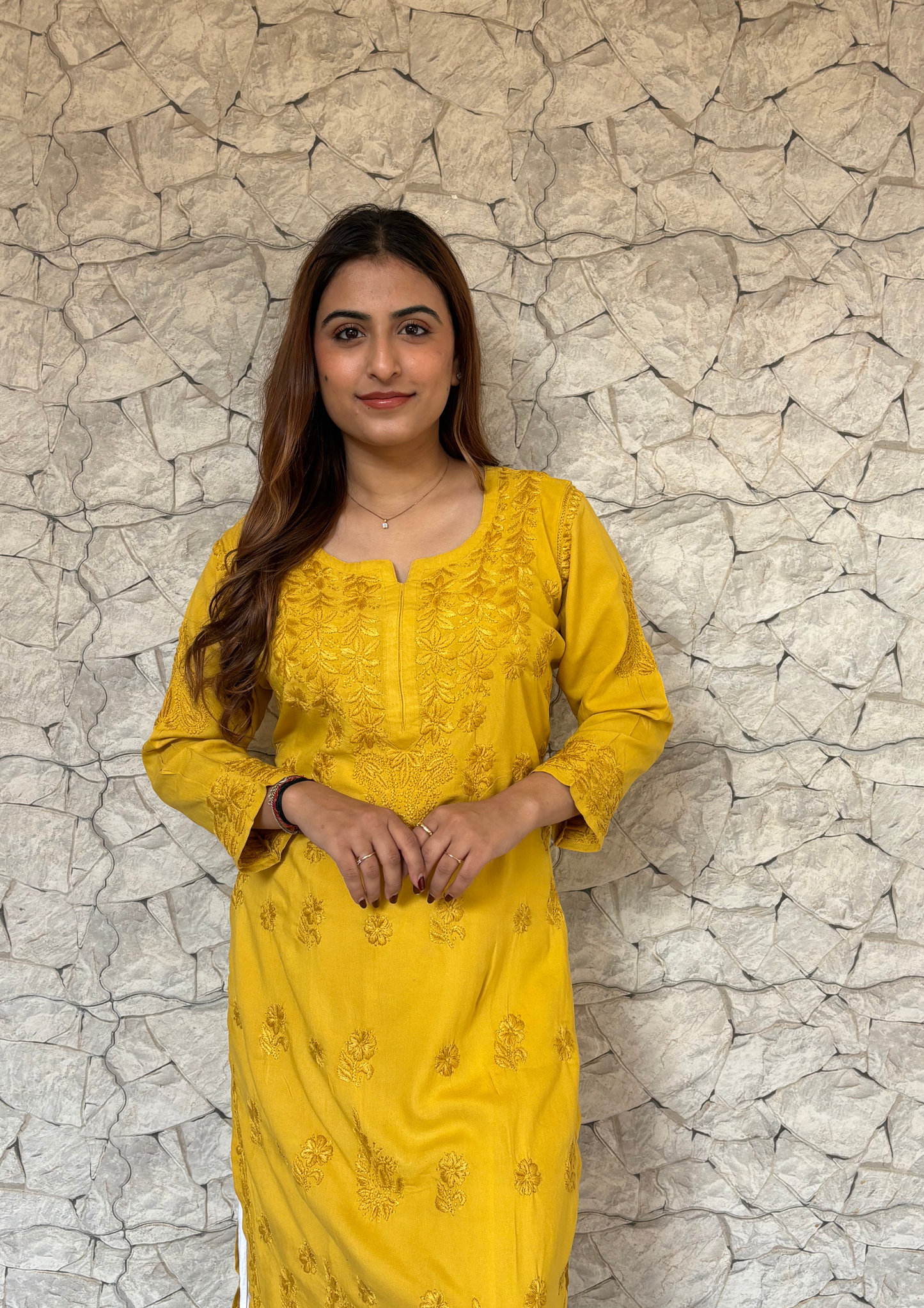 Rayon Handcrafted Kurta With Motifs overall-Yellow