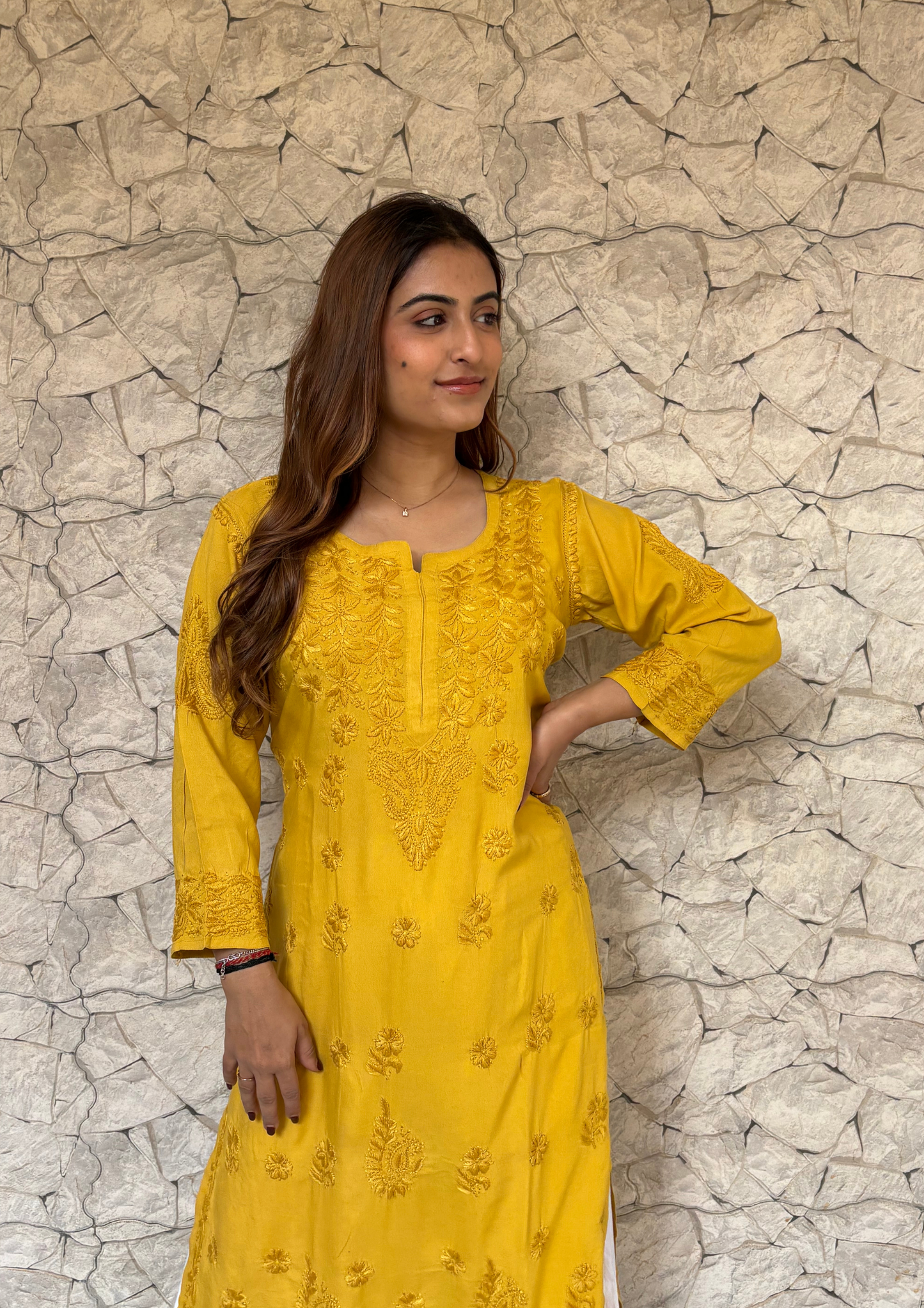 Rayon Handcrafted Kurta With Motifs overall-Yellow