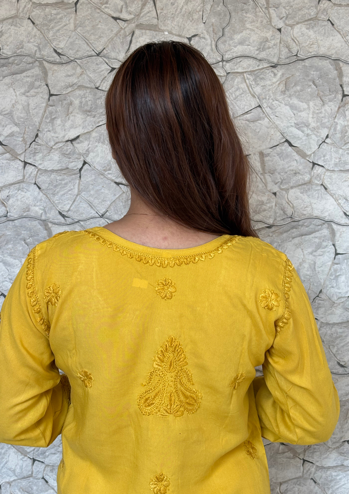 Rayon Handcrafted Kurta With Motifs overall-Yellow