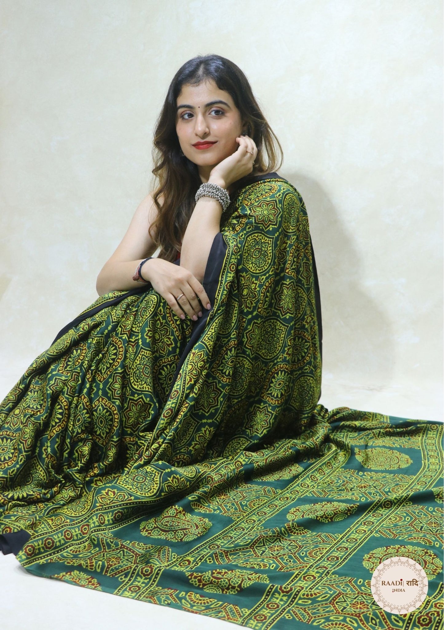 Ajrakh Modal Silk Saree from Kutch – Handcrafted with Natural Dyes