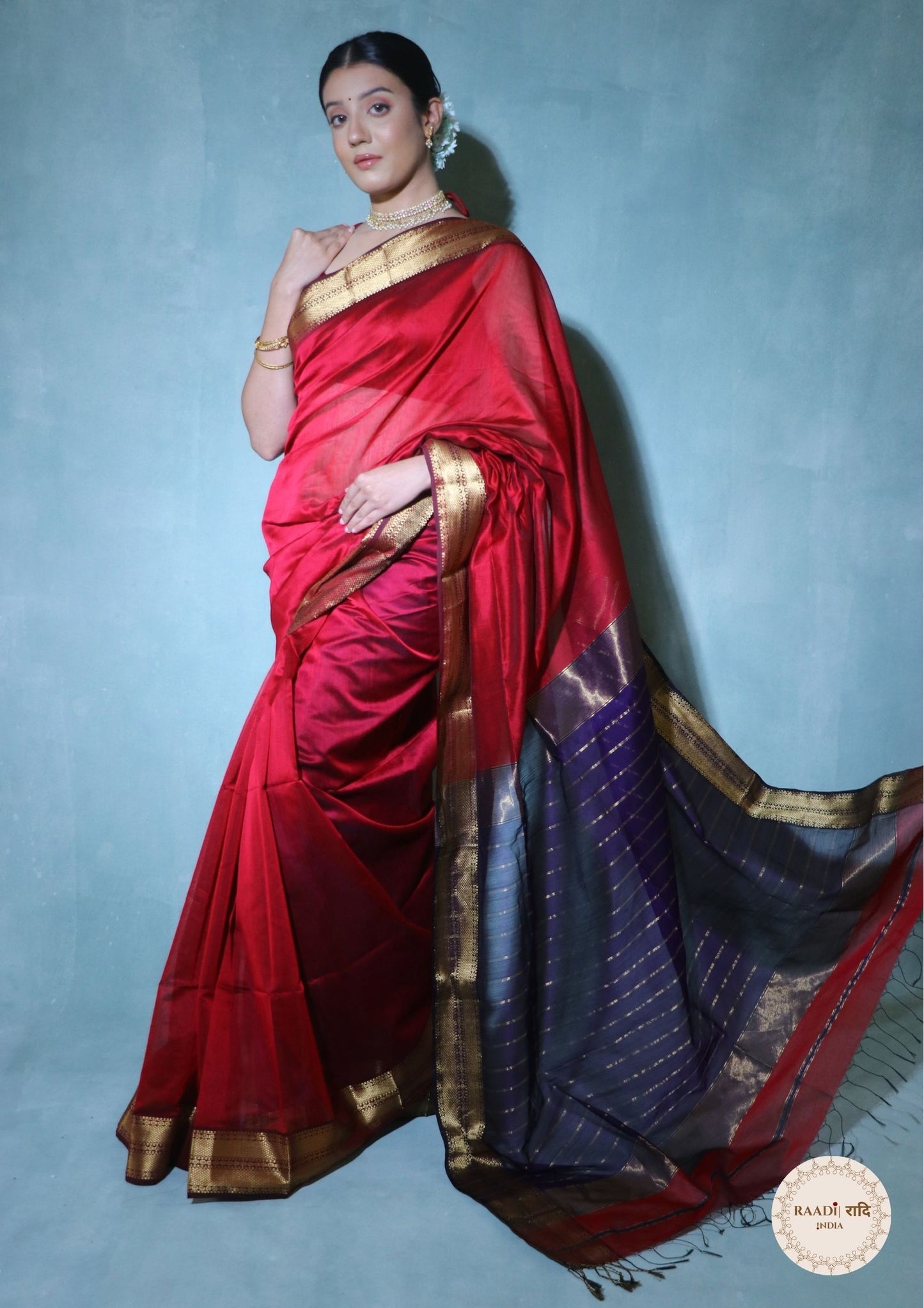 Handloom Maheshwari Cotton Silk Saree with Zari Border