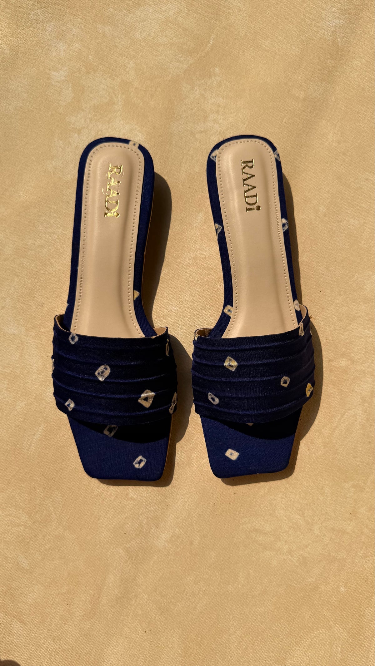 Handcrafted Bandhani Silk Slides – Ink Blue