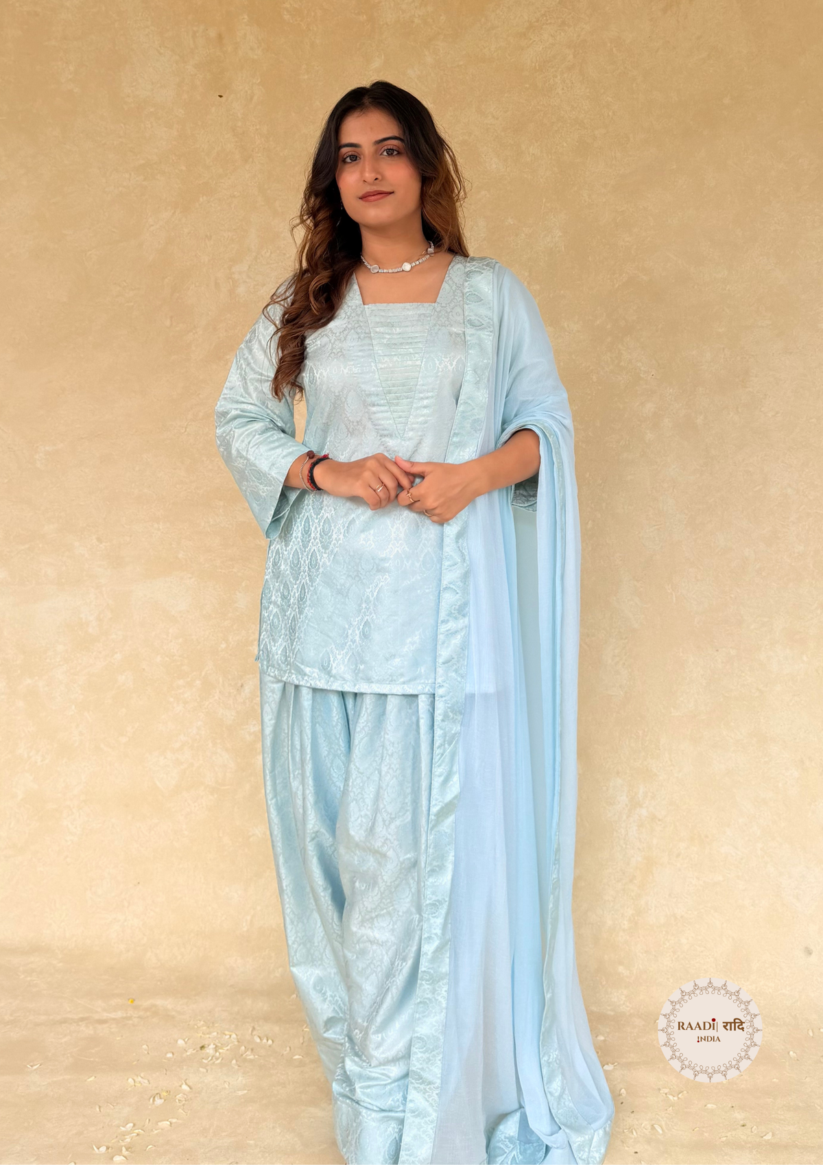 Powder Blue Banarasi Mashru Silk Farshi Salwar Set