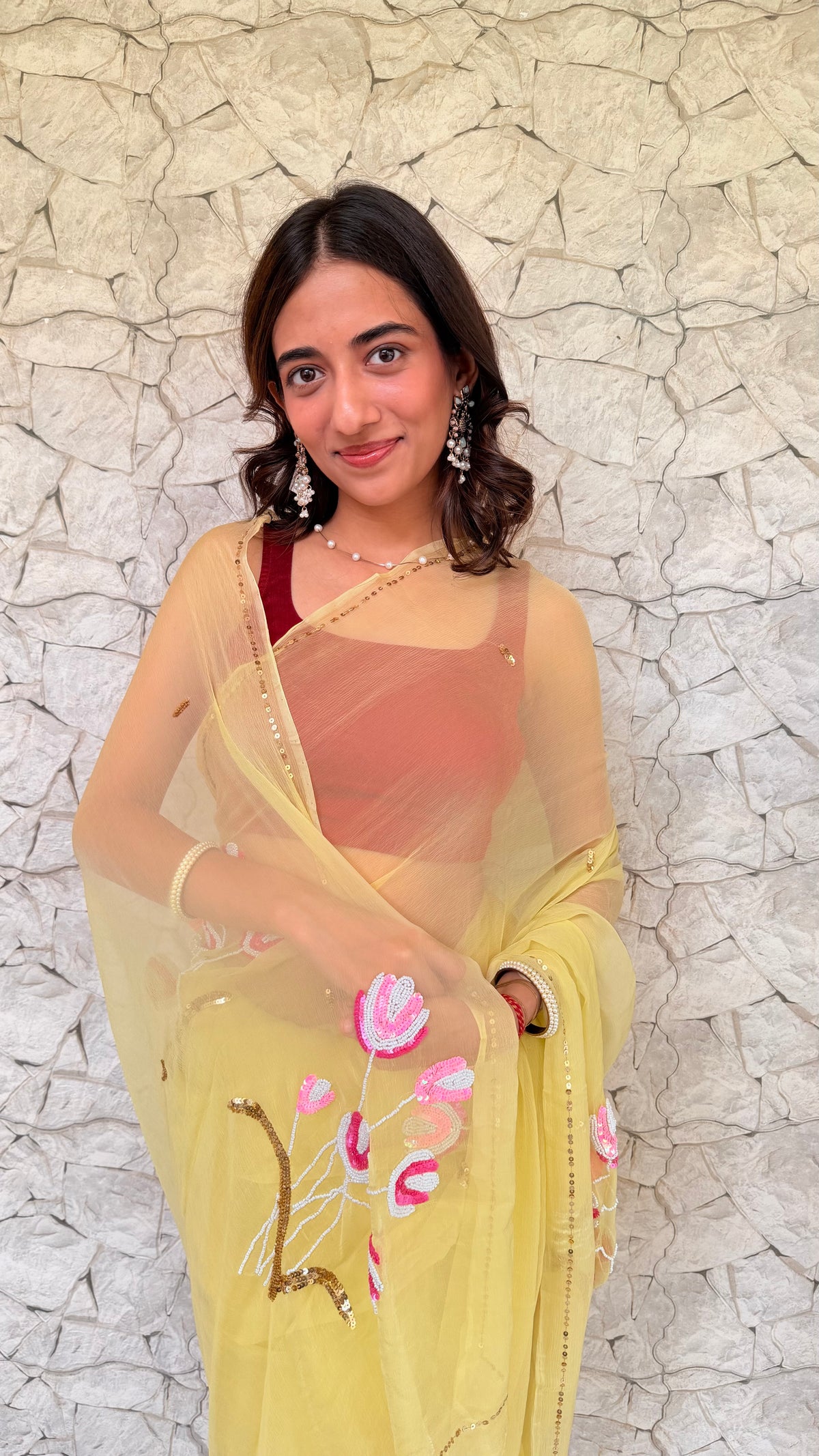 Handcrafted Rajputi Pure Chiffon Saree, Made in Jaipur- Butter Yellow
