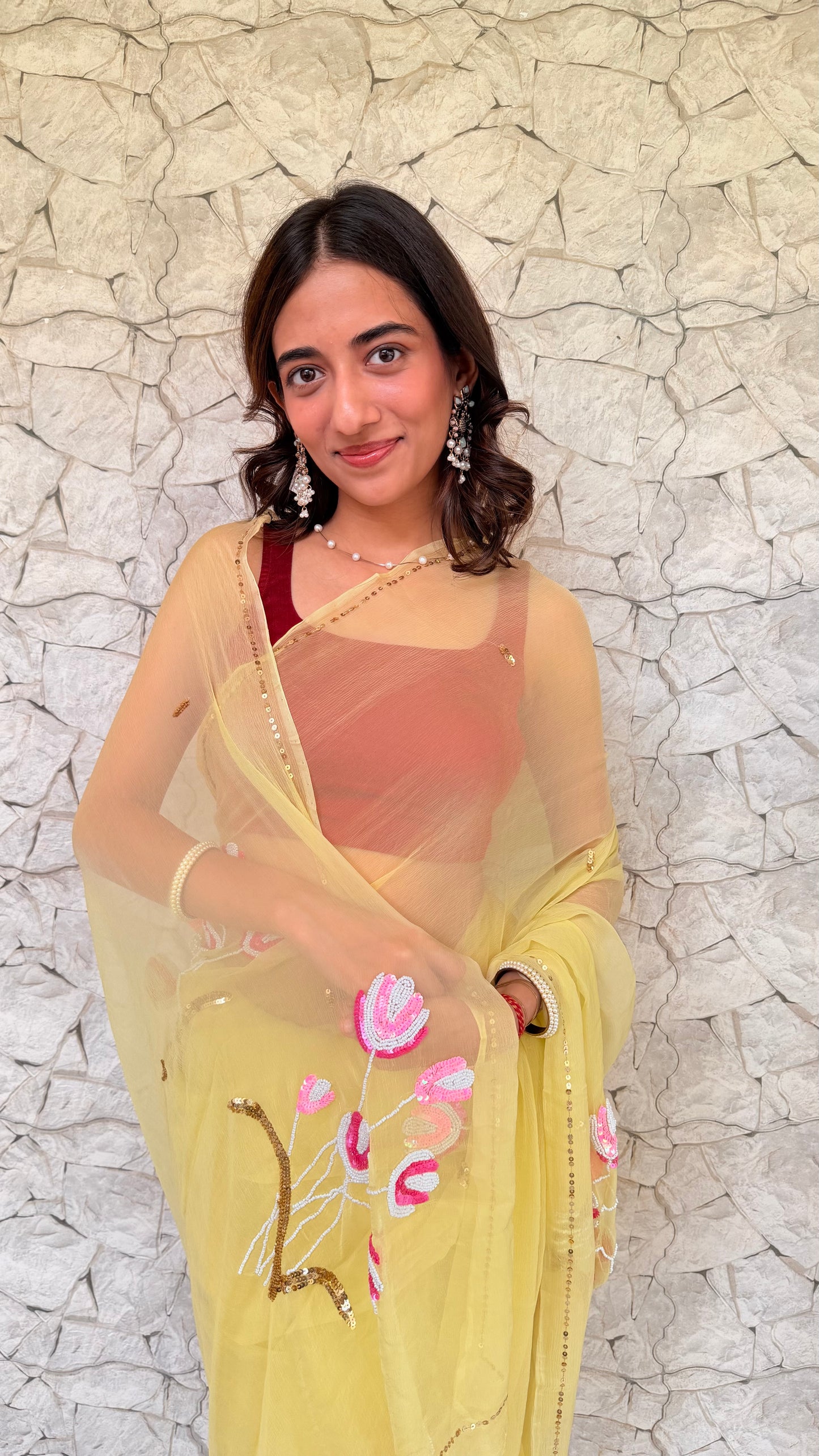 Handcrafted Rajputi Pure Chiffon Saree, Made in Jaipur- Butter Yellow