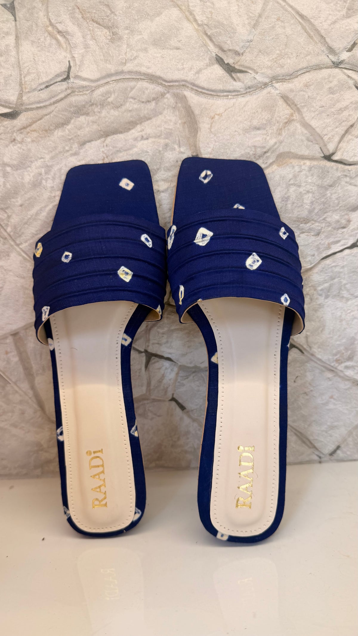 Handcrafted Bandhani Silk Slides – Ink Blue