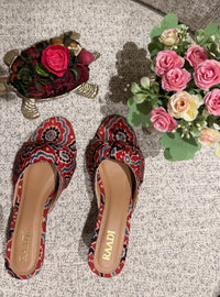 Handcrafted Ajrakh Heels-Maroon
