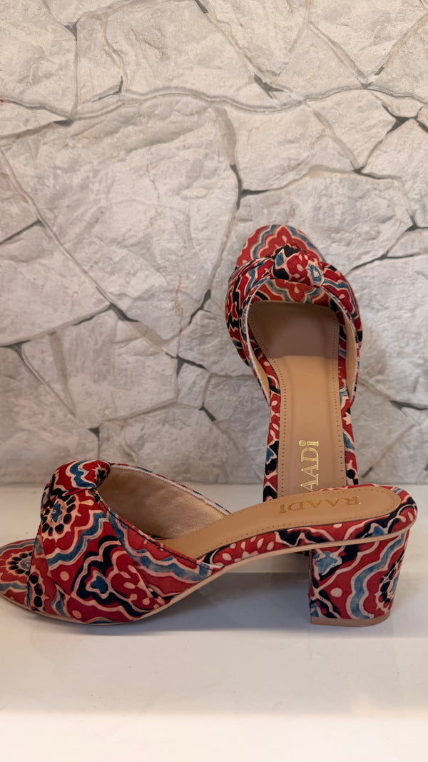 Handcrafted Ajrakh Heels-Maroon