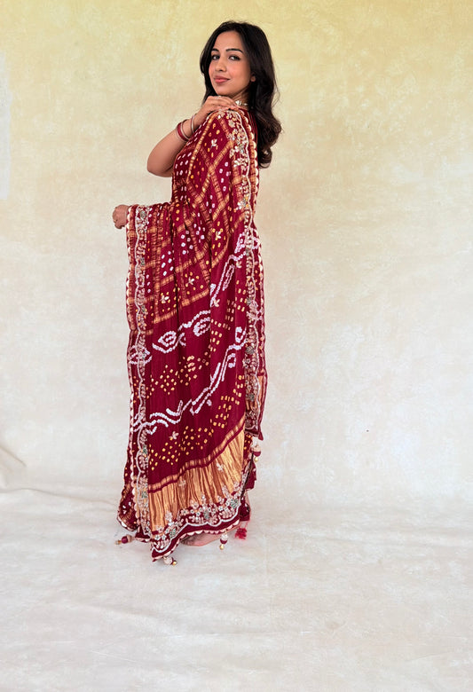 Handcrafted Gajji Silk Gharchola With Cutdhana Work