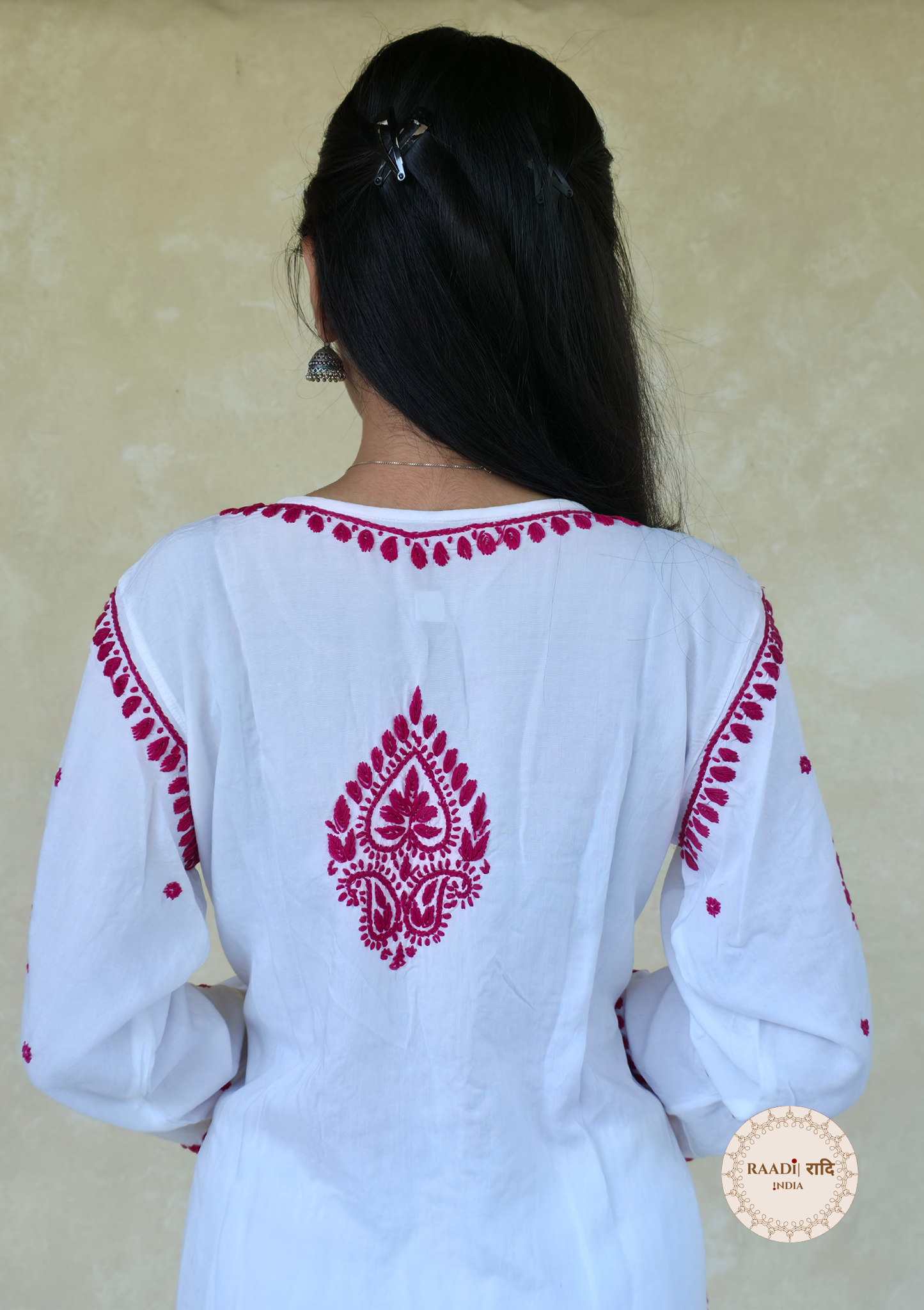 Handcrafted Rayon White Kurta With Contrast Pink Threads