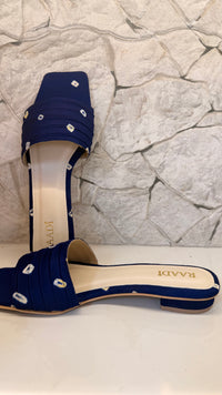 Handcrafted Bandhani Silk Slides – Ink Blue