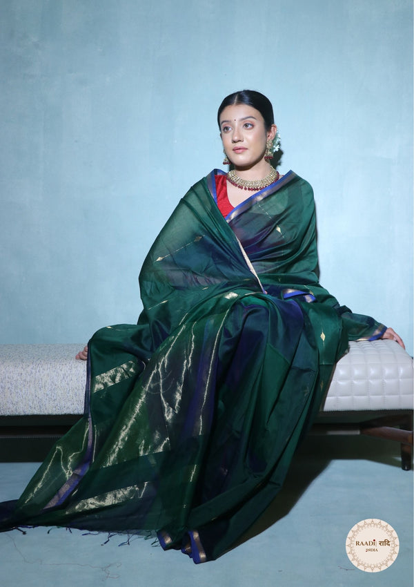 Handloom Maheshwari Cotton Silk Saree with Zari Border