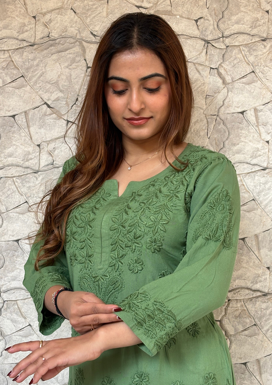 Rayon Handcrafted Kurta With Motifs overall-Sage Green
