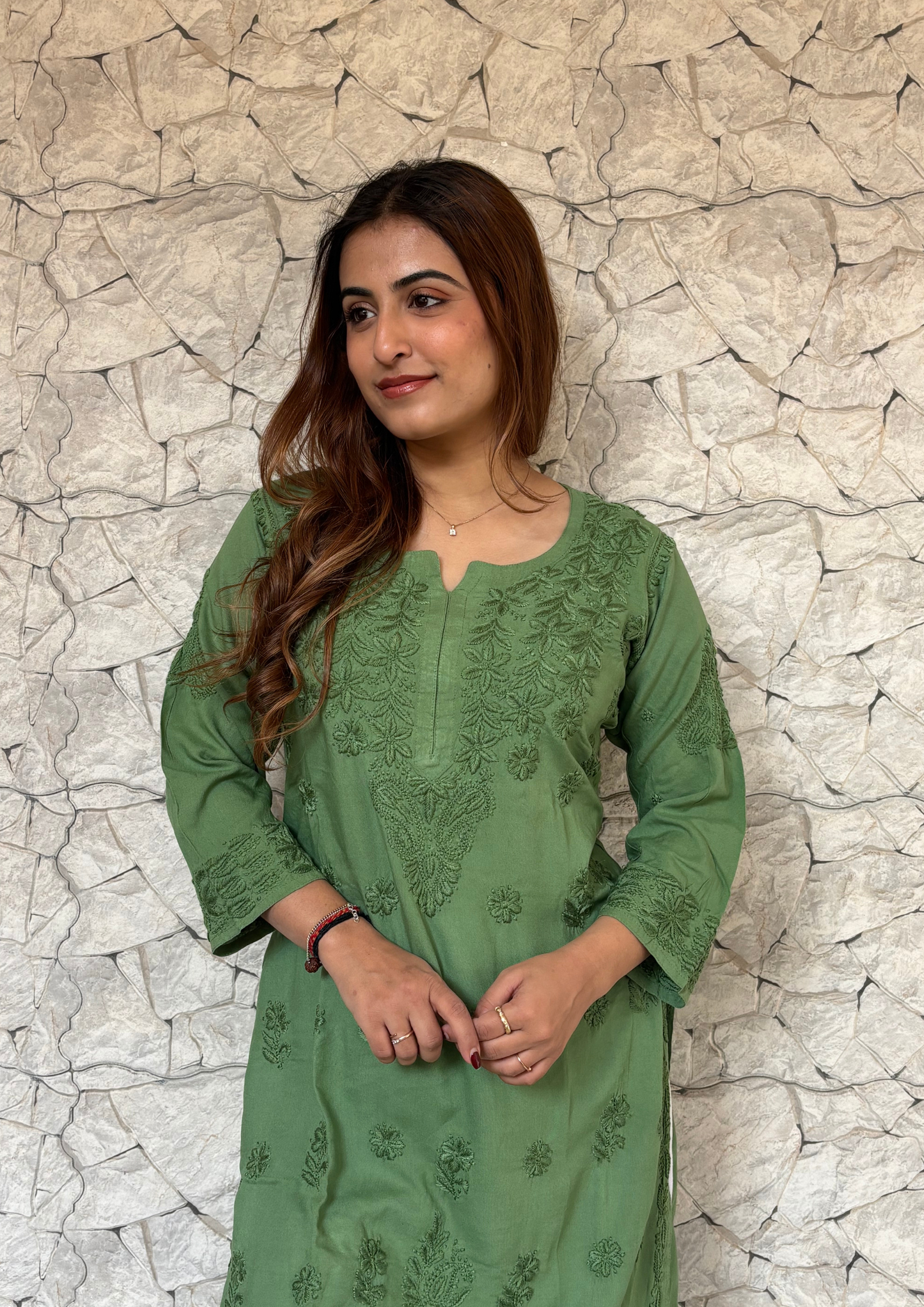 Rayon Handcrafted Kurta With Motifs overall-Sage Green