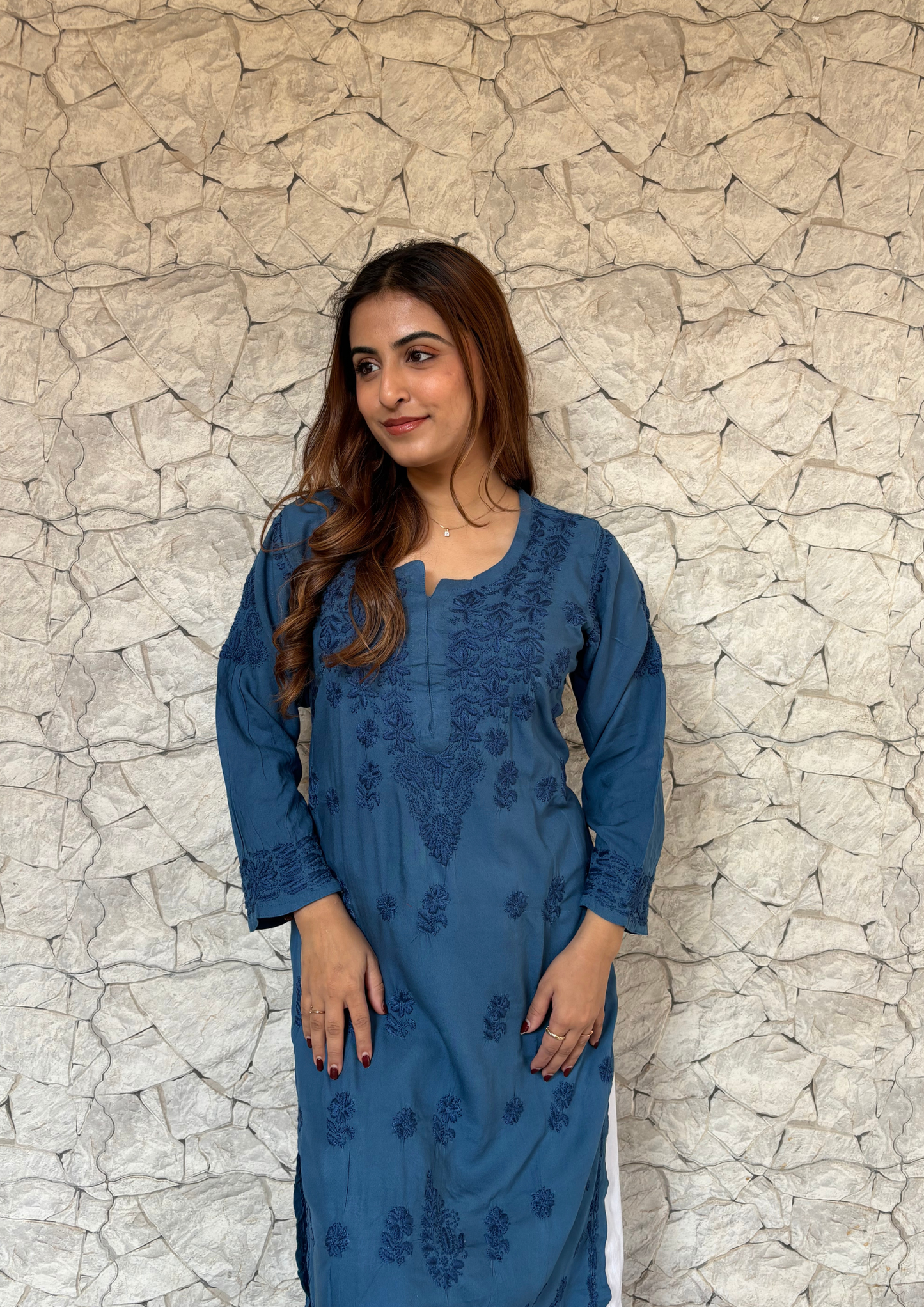 Rayon Handcrafted Kurta With Motifs overall-Blue