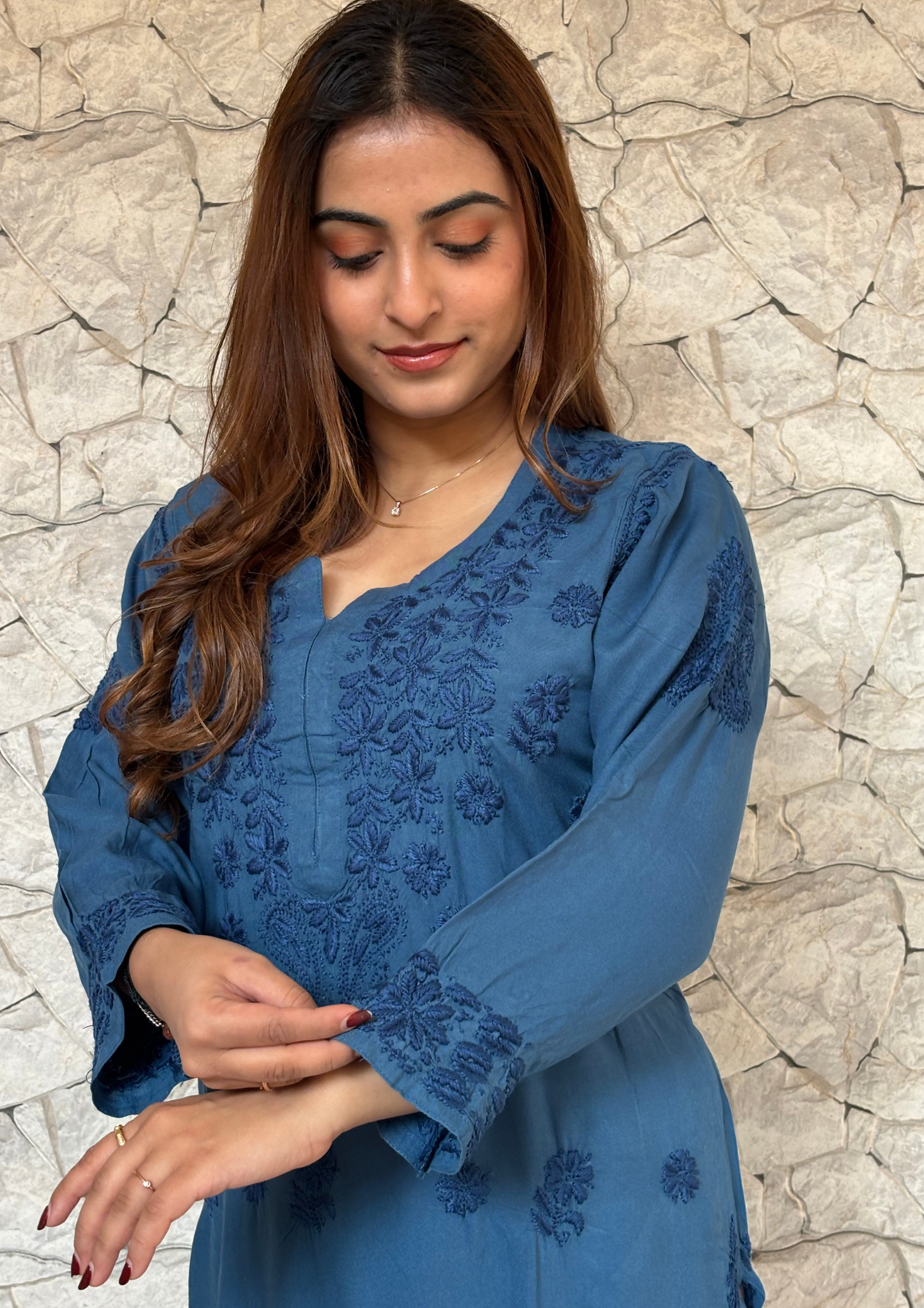 Rayon Handcrafted Kurta With Motifs overall-Blue