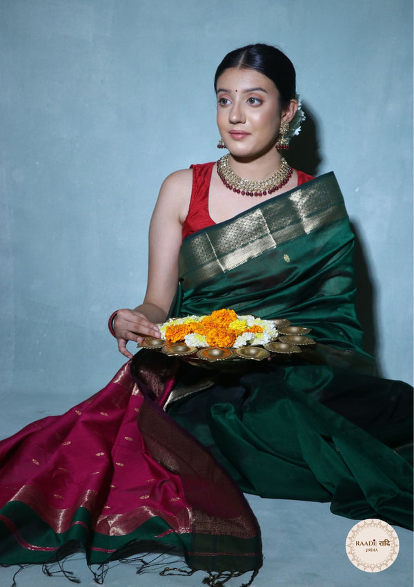 Handloom Maheshwari Cotton Silk Saree with Zari Border