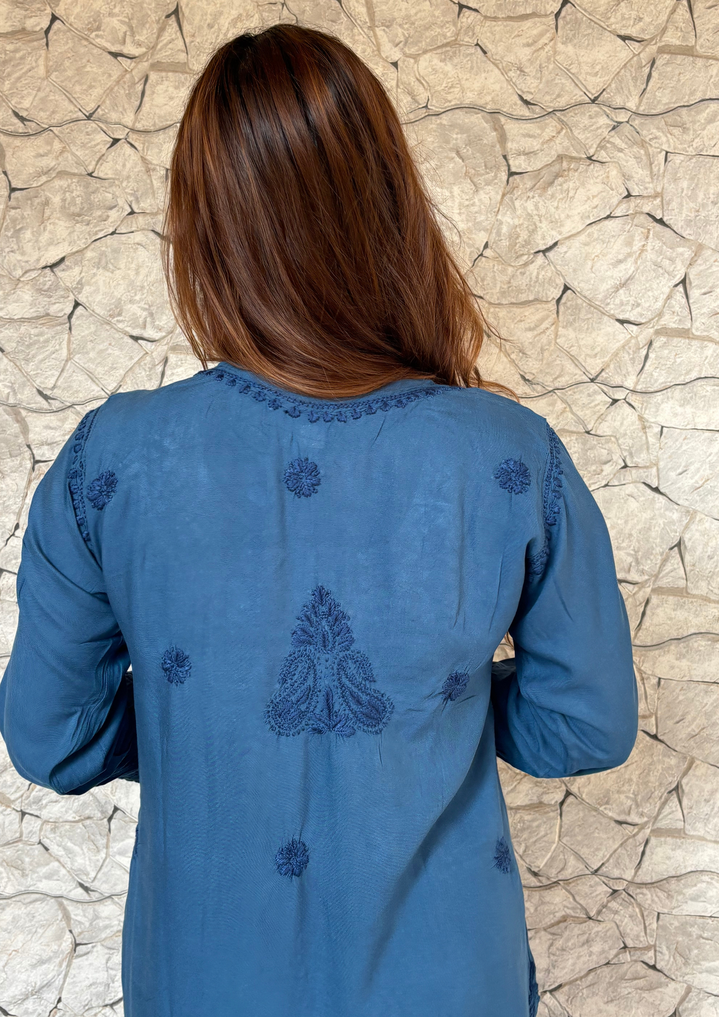 Rayon Handcrafted Kurta With Motifs overall-Blue
