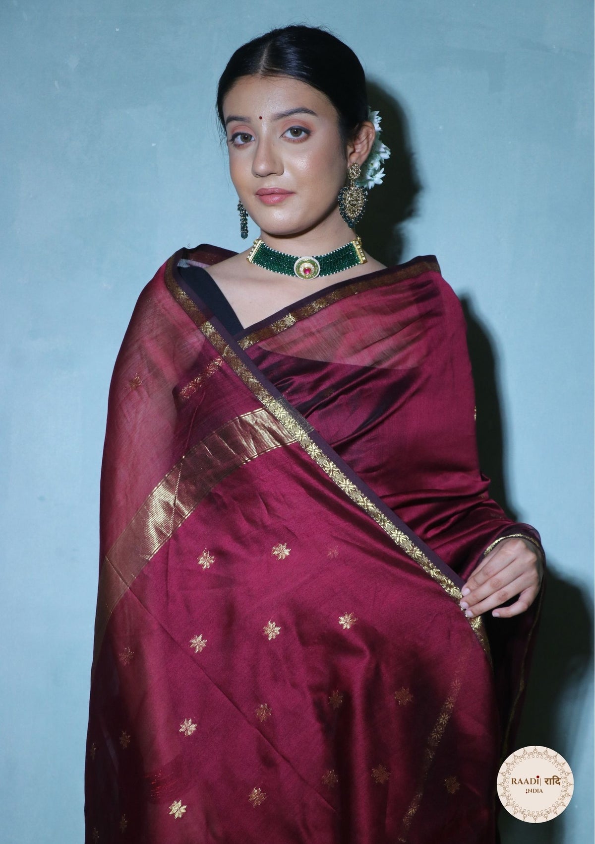Handloom Maheshwari Cotton Silk Saree with Zari Border