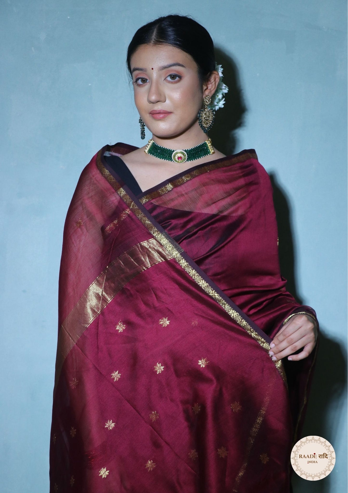 Handloom Maheshwari Cotton Silk Saree with Zari Border