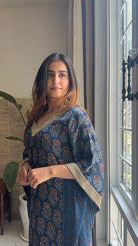 Handcrafted Indigo Ajrakh Kaftan with Gota Patti Detailing