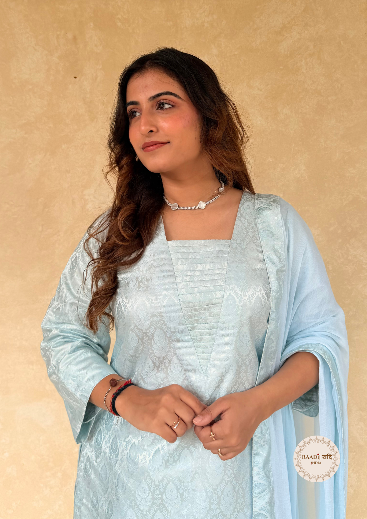Powder Blue Banarasi Mashru Silk Farshi Salwar Set