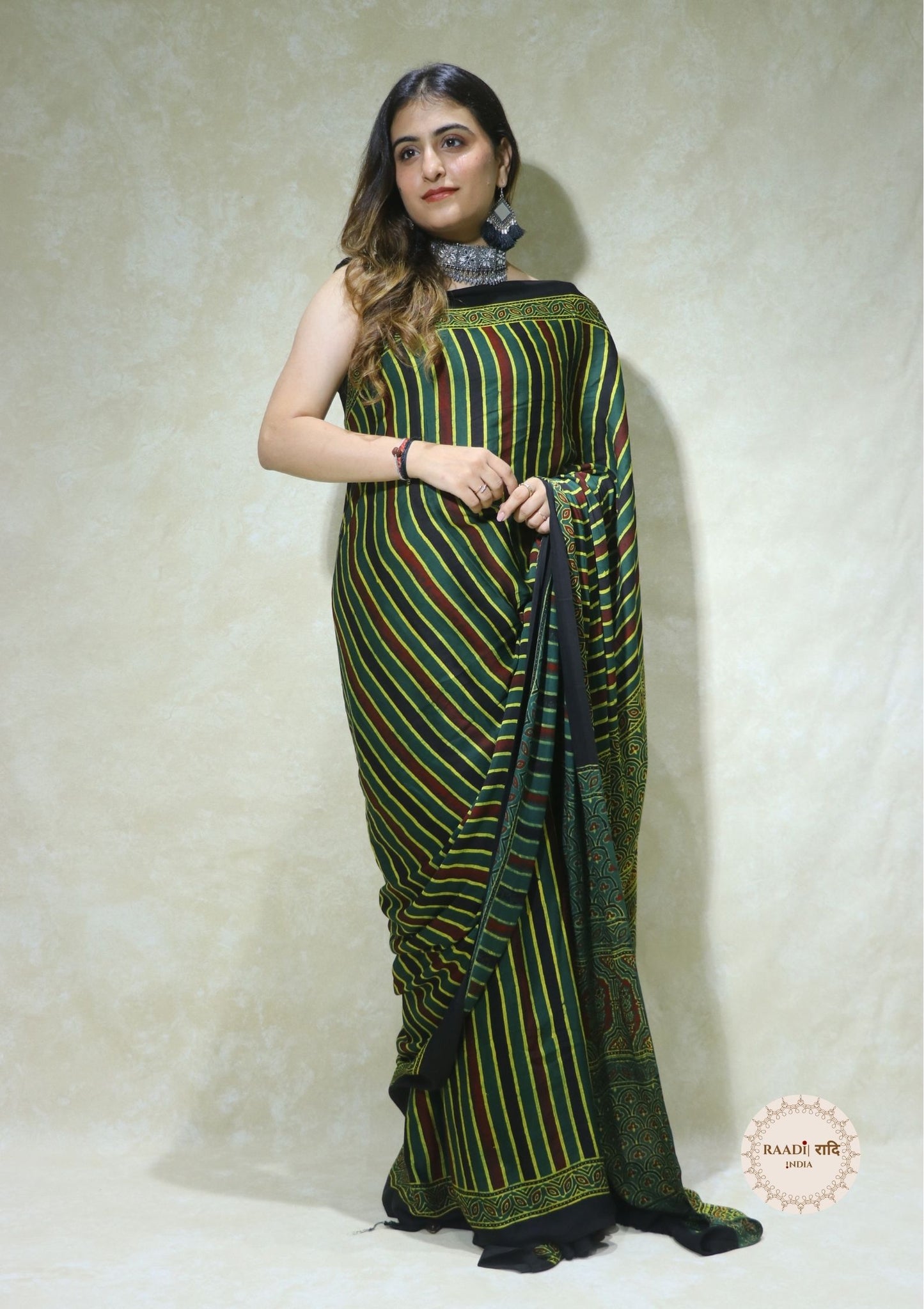 Ajrakh Modal Silk Saree from Kutch – Handcrafted with Natural Dyes