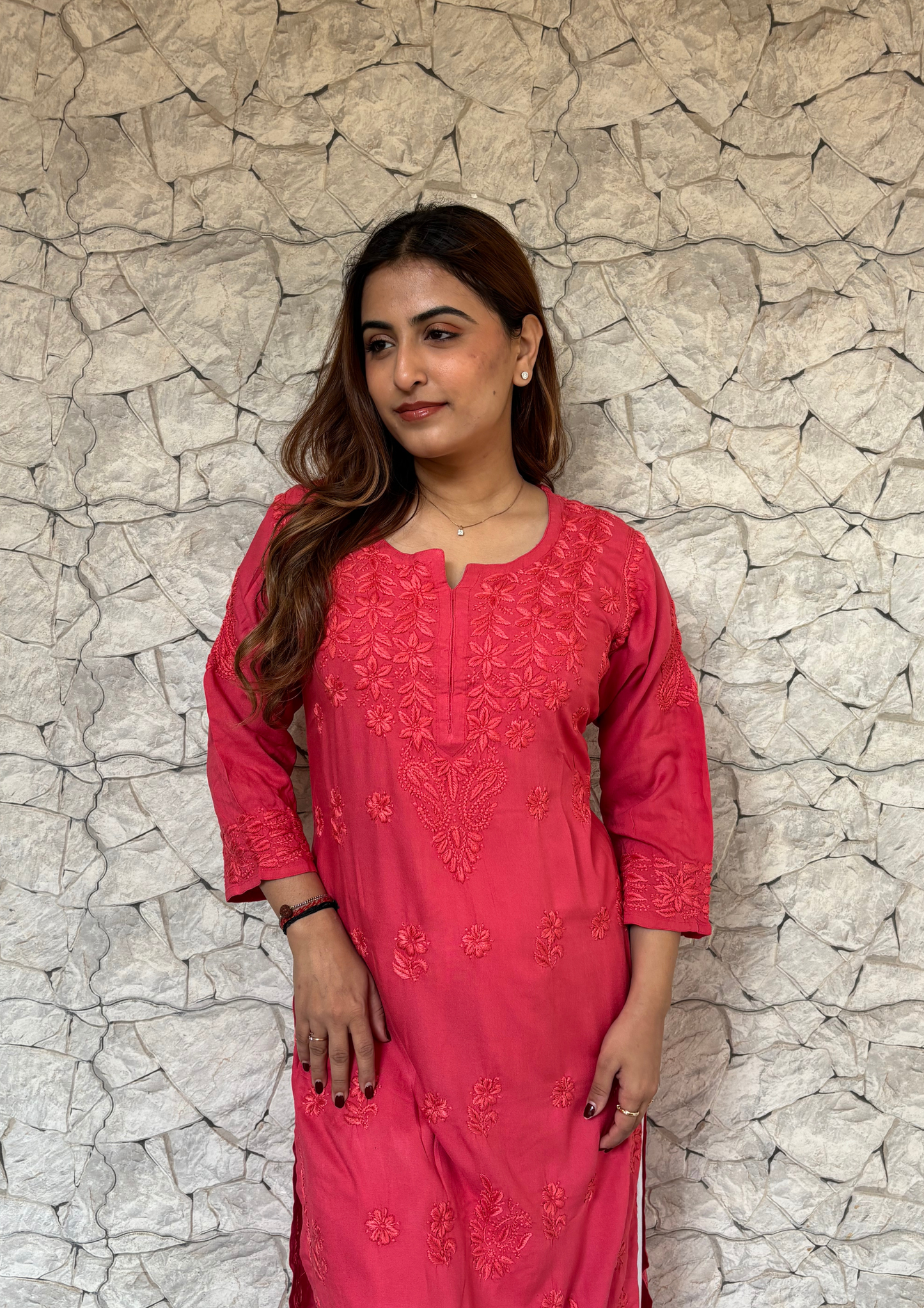 Rayon Handcrafted Kurta With Motifs overall- Red