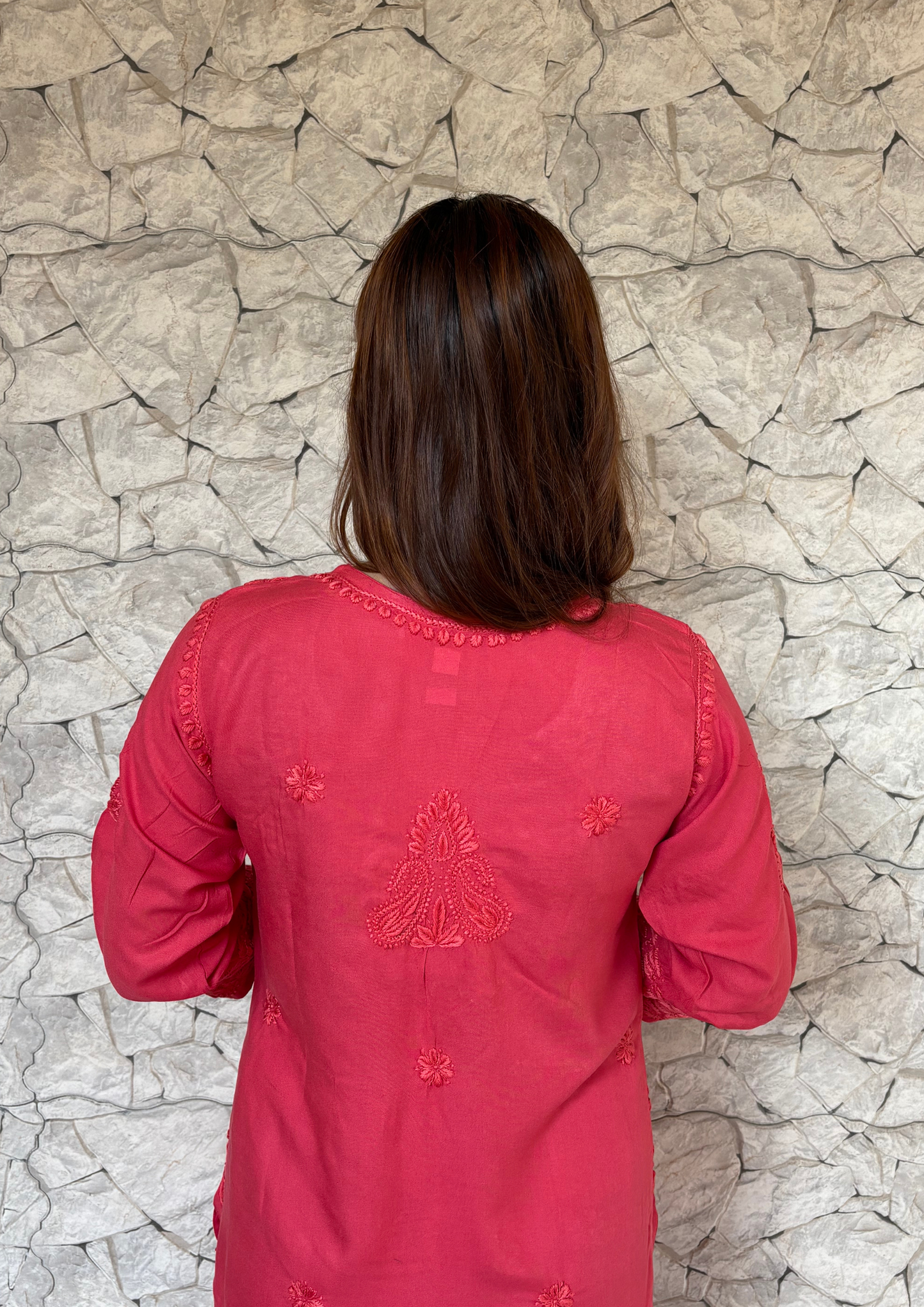 Rayon Handcrafted Kurta With Motifs overall- Red
