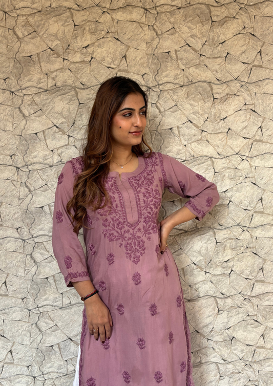 Kurta With Handcrafted Motifs-Blue