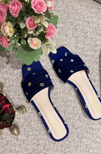 Handcrafted Bandhani Silk Slides – Ink Blue