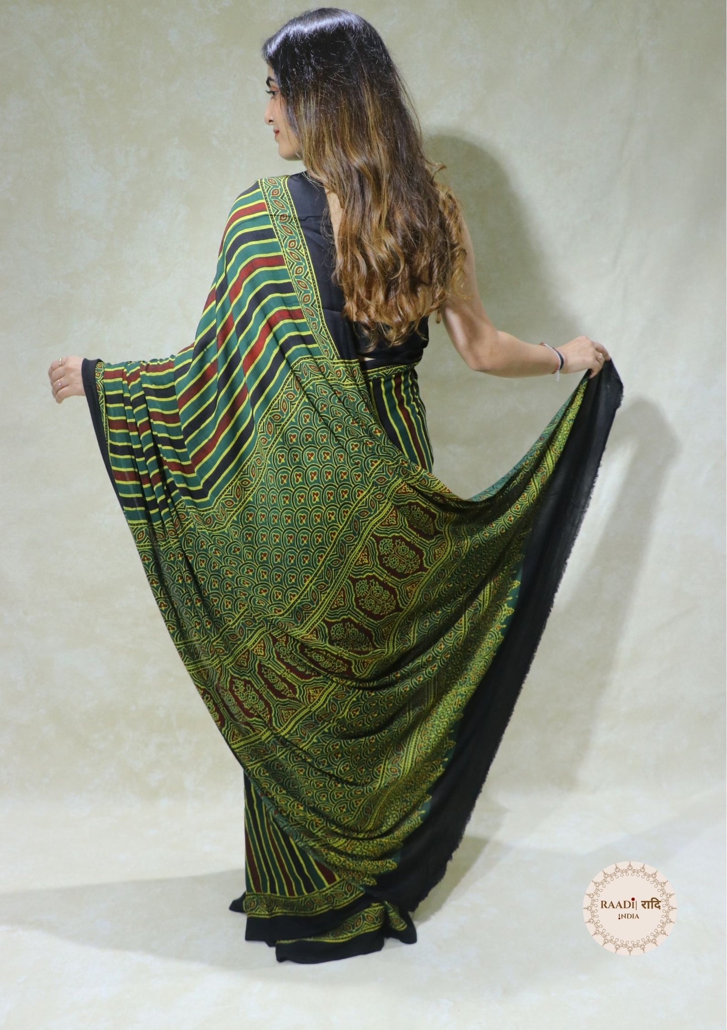 Ajrakh Modal Silk Saree from Kutch – Handcrafted with Natural Dyes