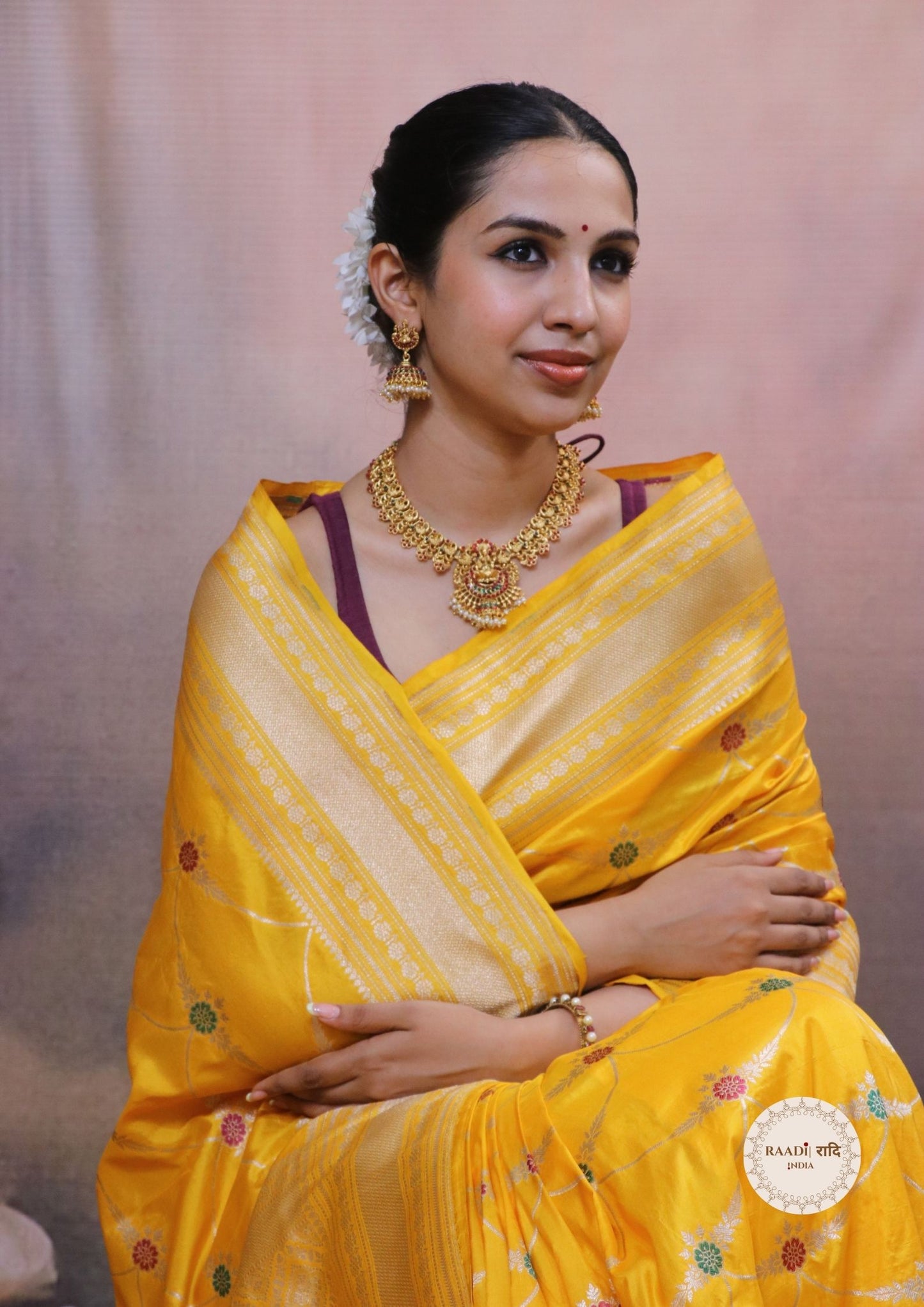 Exquisite Katan Silk Banarasi Saree – Yellow