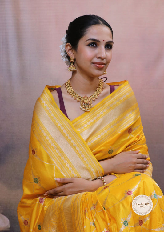 Exquisite Katan Silk Banarasi Saree – Yellow