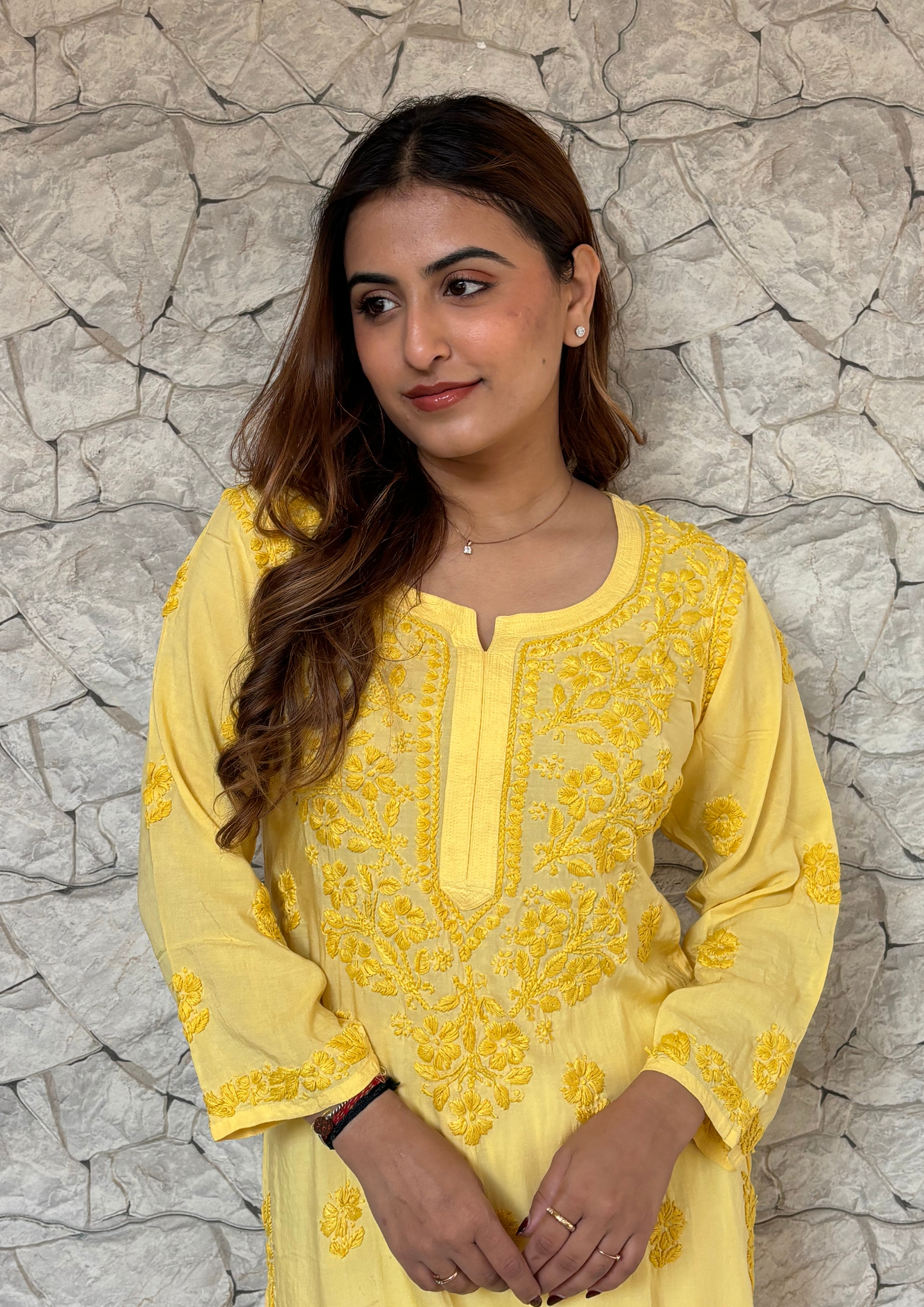 Kurta With Handcrafted Motifs-Yellow